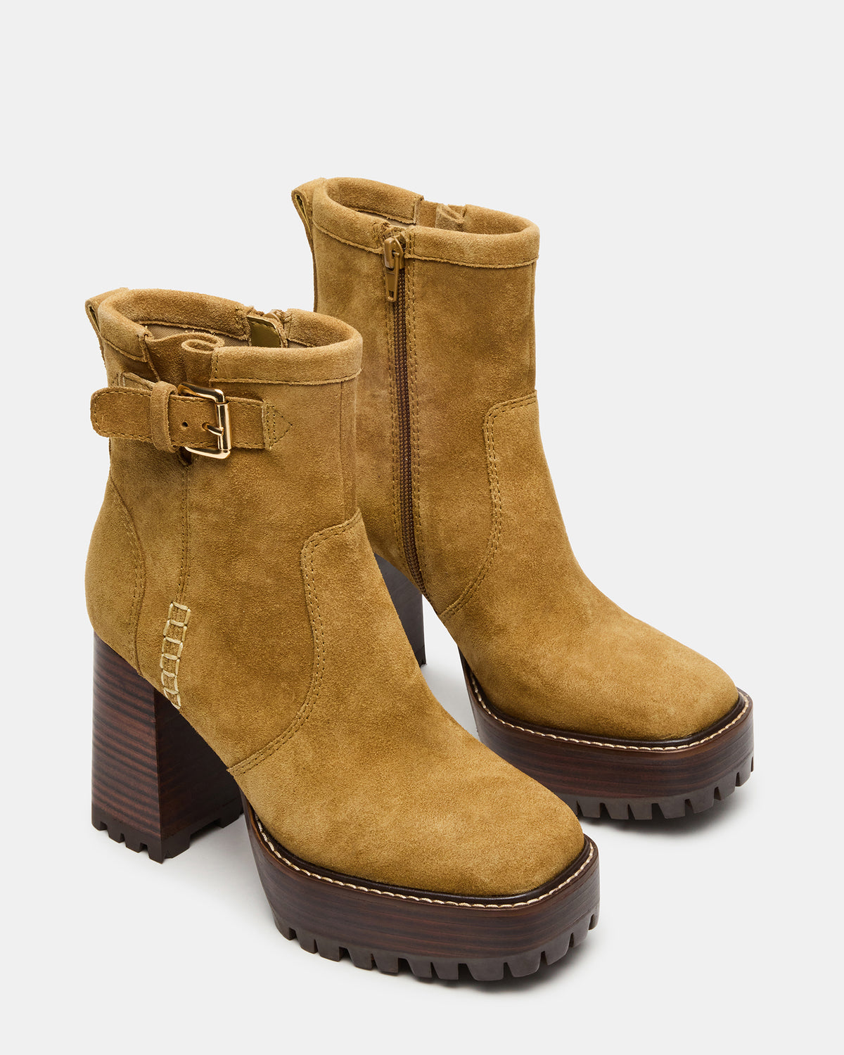 Steve Madden SUMMIT Olive Suede Platform Lug Block Heel Women's Ankle Boot