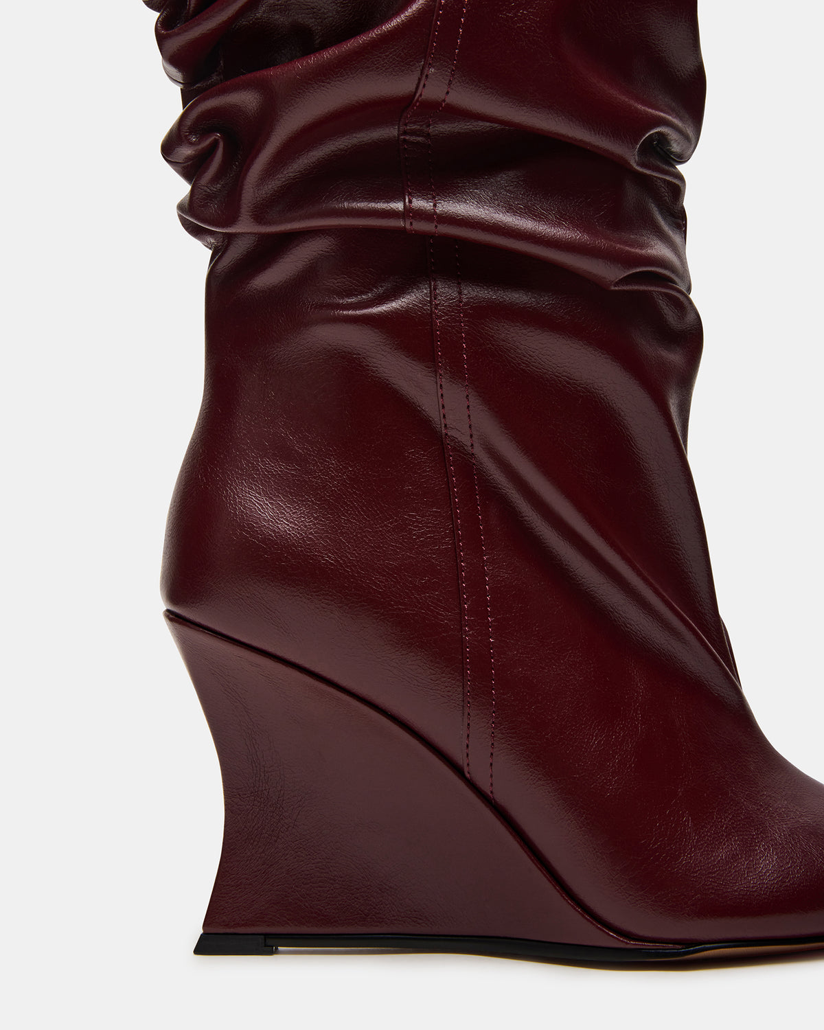 Steve Madden DISTORTION Burgundy Pointed-Toe Scrunched Knee-High Wedge Women's Boot