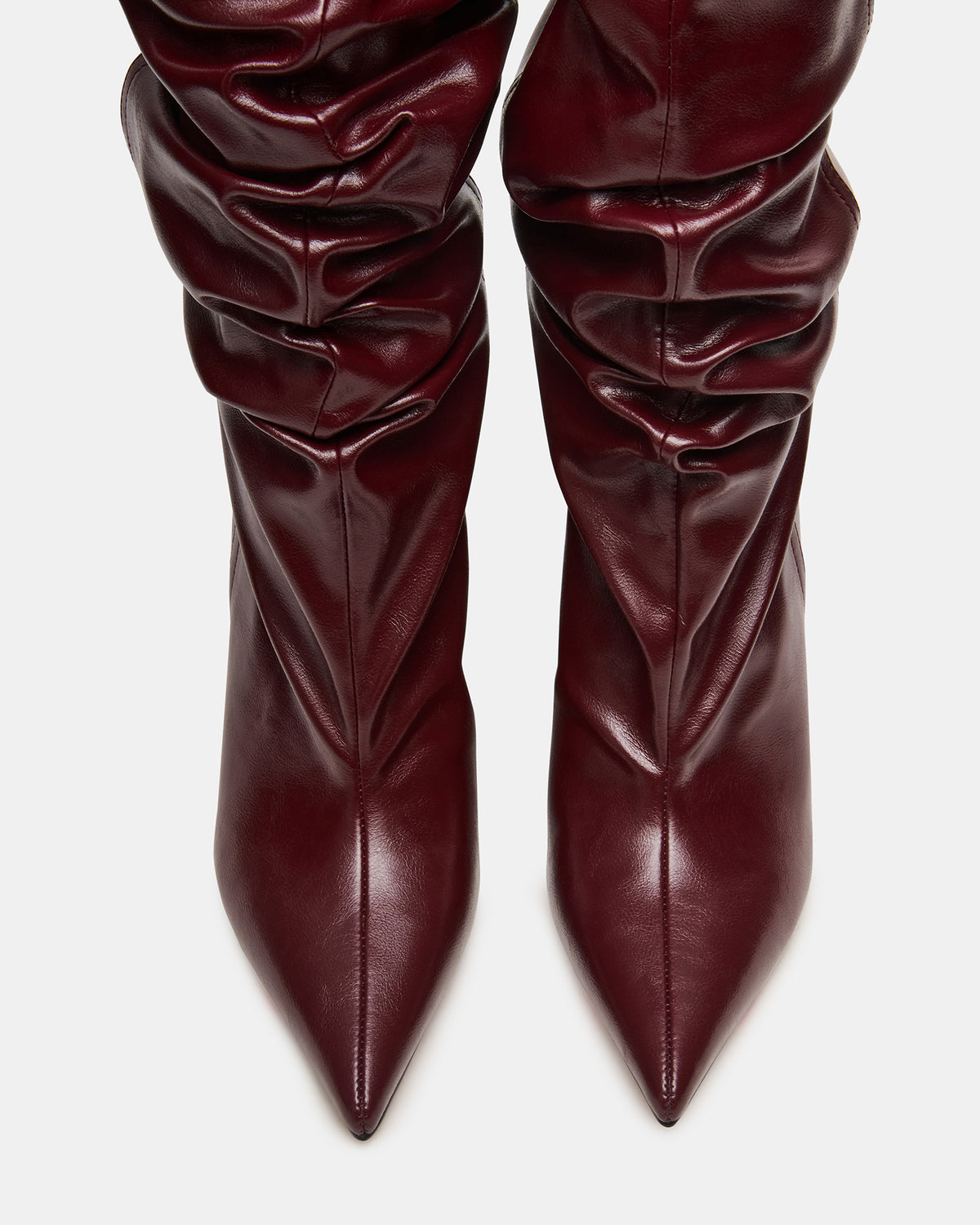 Steve Madden DISTORTION Burgundy Pointed-Toe Scrunched Knee-High Wedge Women's Boot