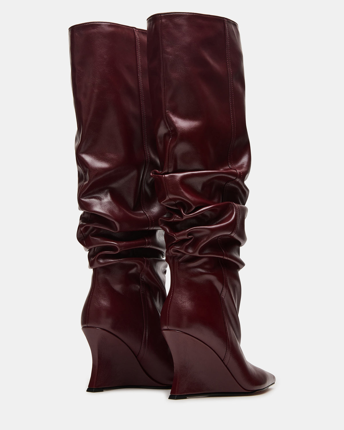 Steve Madden DISTORTION Burgundy Pointed-Toe Scrunched Knee-High Wedge Women's Boot