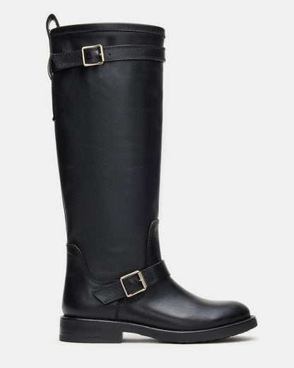 Steve Madden SADY Black Leather Knee-High Rounded Toe Women's Boot