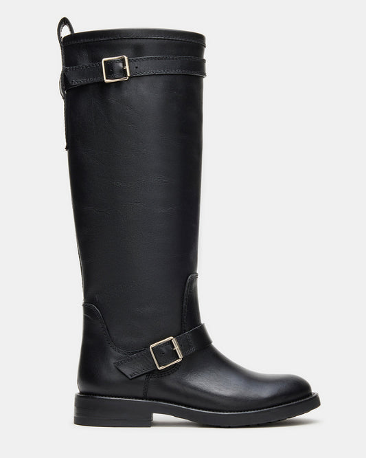 Steve Madden SADY Black Leather Knee-High Rounded Toe Women's Boot