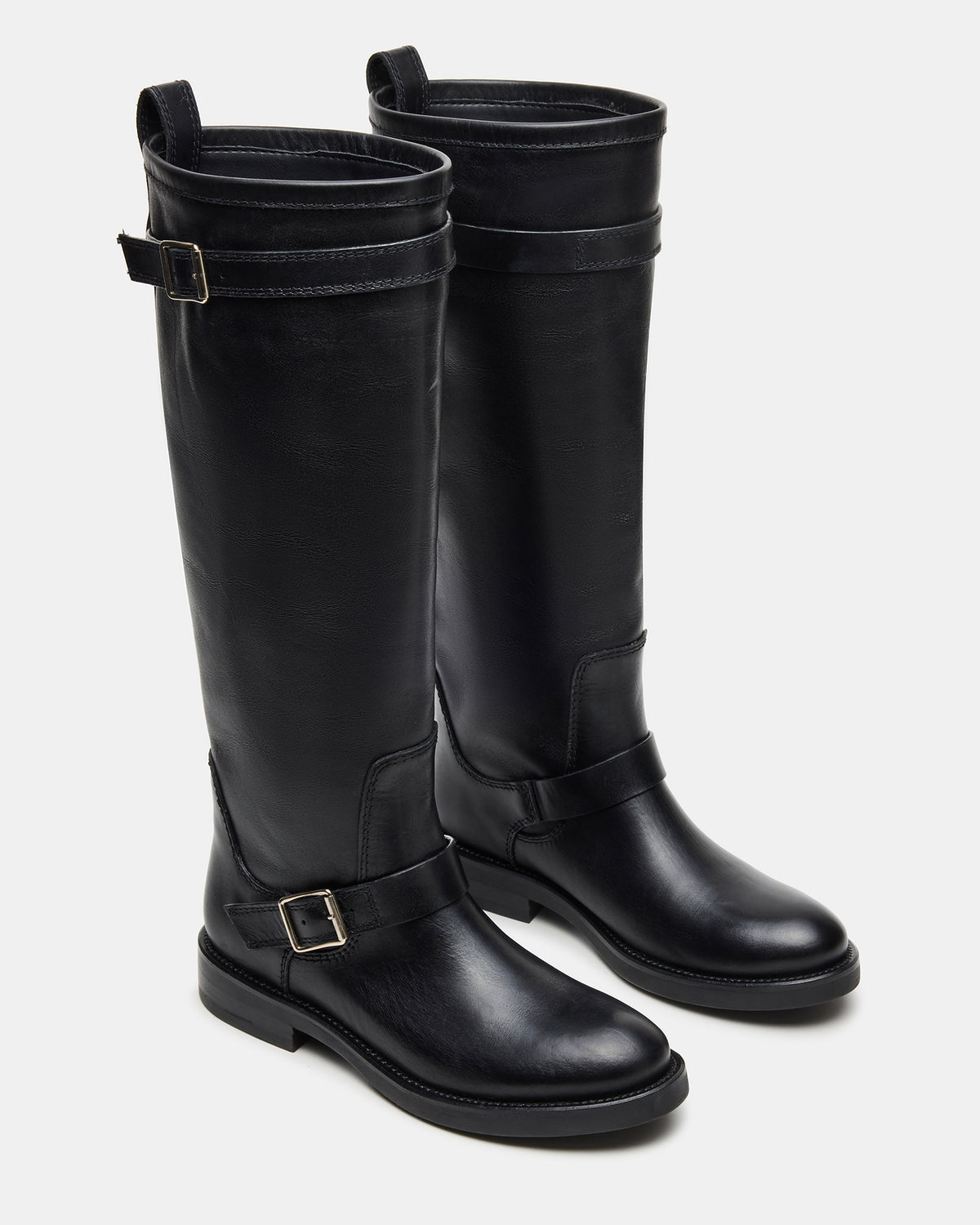 Steve Madden SADY Black Leather Knee-High Rounded Toe Women's Boot