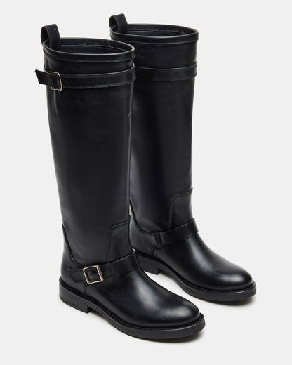 Steve Madden SADY Black Leather Knee-High Rounded Toe Women's Boot