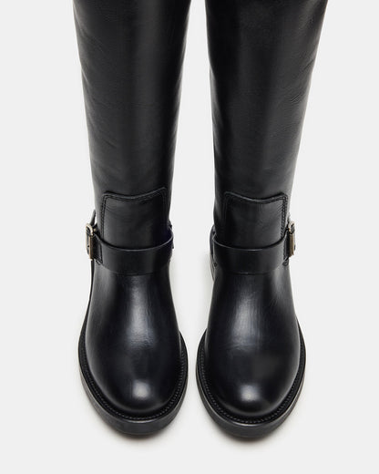 Steve Madden SADY Black Leather Knee-High Rounded Toe Women's Boot