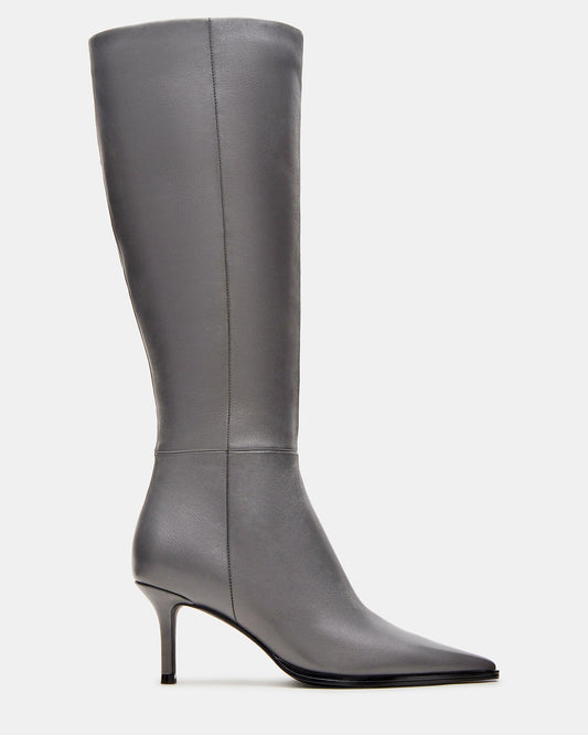 Steve Madden LINGO Grey Leather Pointed-Toe Knee-High Women's Boot