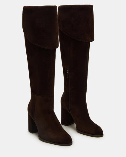 Steve Madden WINSLET Brown Suede Knee-High Block Heel Women's Boot