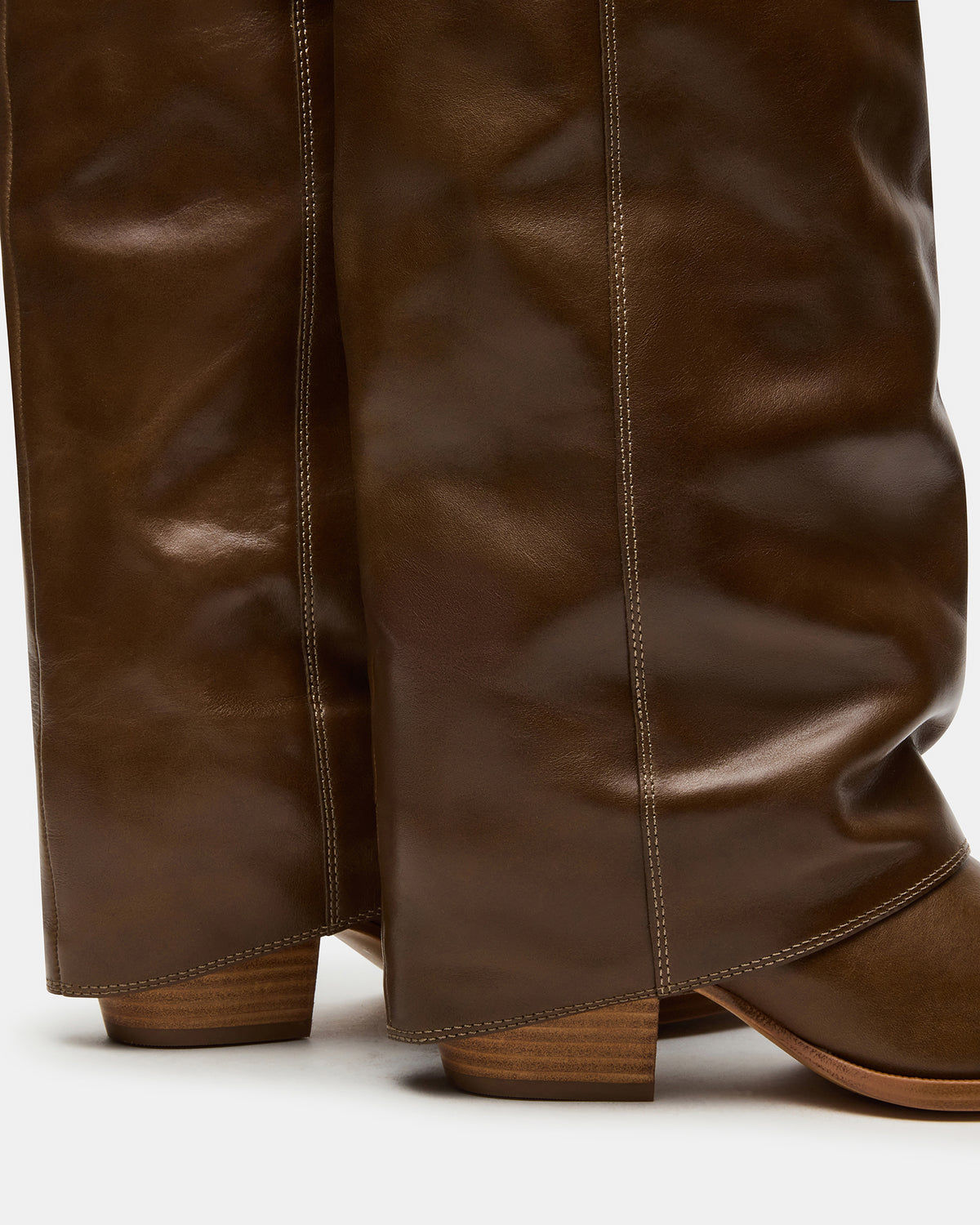 Steve Madden WINNICK Olive Leather Knee-High Cuffed Fold-Over Block Heel Women's Boot