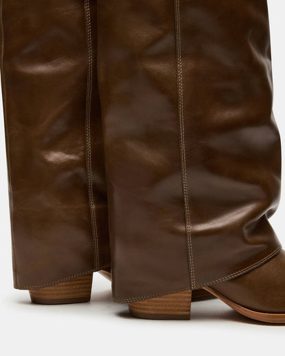 Steve Madden WINNICK Olive Leather Knee-High Cuffed Fold-Over Block Heel Women's Boot
