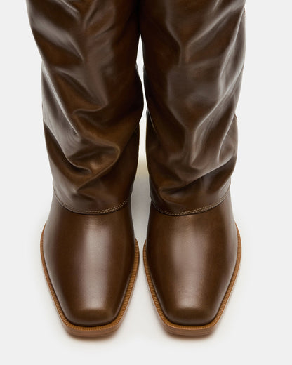 Steve Madden WINNICK Olive Leather Knee-High Cuffed Fold-Over Block Heel Women's Boot