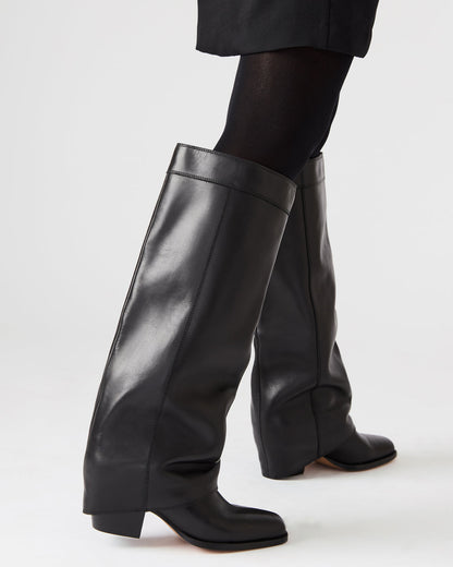Steve Madden WINNICK Olive Leather Knee-High Cuffed Fold-Over Block Heel Women's Boot