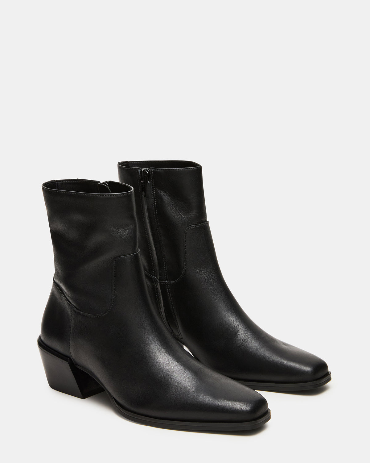 Steve Madden DANEY Black Leather Square-Toe Women's Ankle Boot