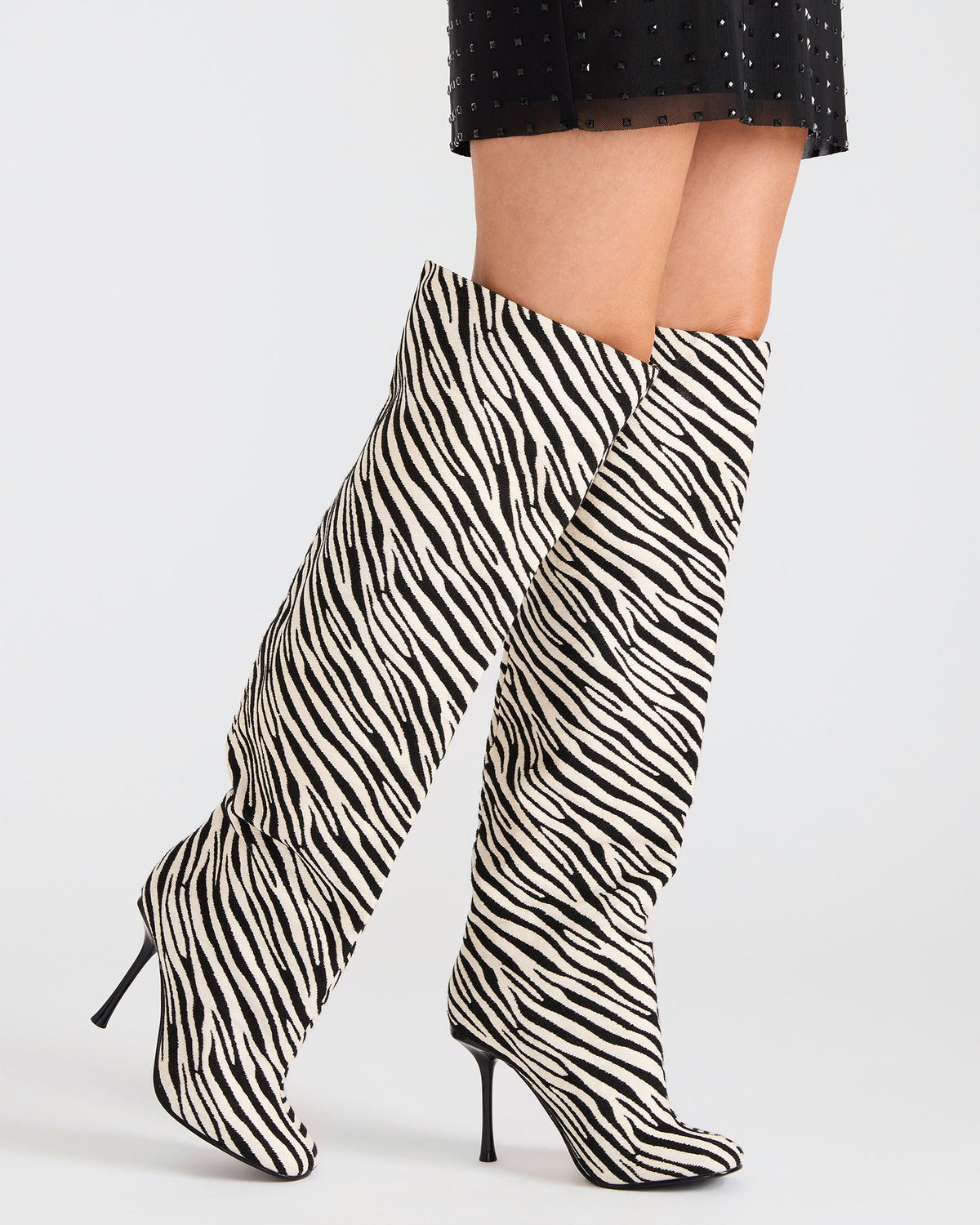 Steve Madden ALLURING Zebra Over-The-Knee Square-Toe Heeled Women's Boot
