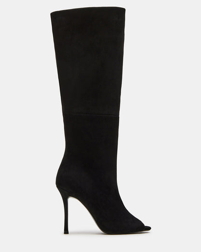 Steve Madden PEGGIE Black Suede Stiletto Heel Peep Toe Women's Boots