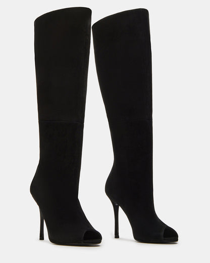 Steve Madden PEGGIE Black Suede Stiletto Heel Peep Toe Women's Boots