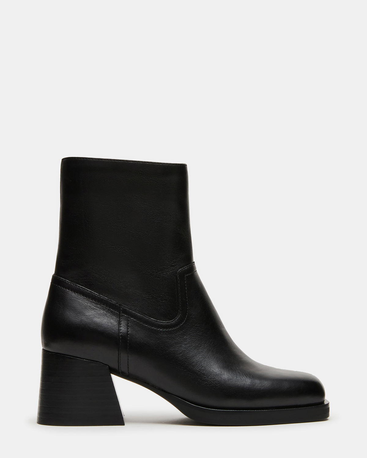 Steve Madden LATCHES Black Leather Square-Toe Block Heel Women's Ankle Boot