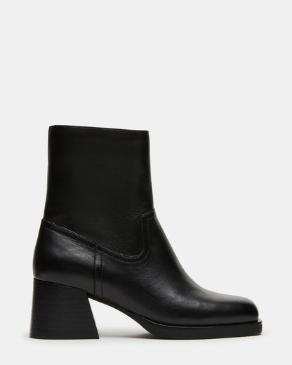 Steve Madden LATCHES Black Leather Square-Toe Block Heel Women's Ankle Boot