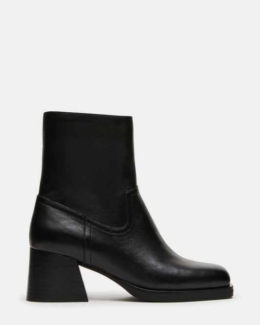 Steve Madden LATCHES Black Leather Square-Toe Block Heel Women's Ankle Boot