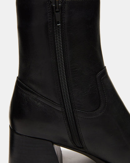 Steve Madden LATCHES Black Leather Square-Toe Block Heel Women's Ankle Boot