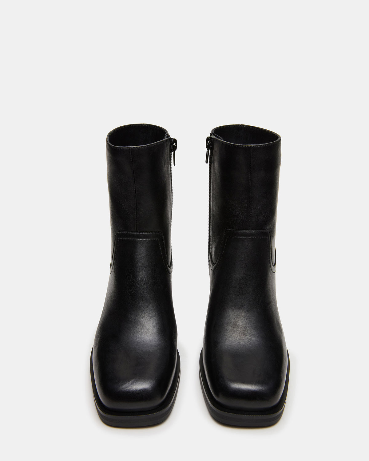 Steve Madden LATCHES Black Leather Square-Toe Block Heel Women's Ankle Boot
