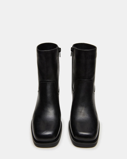 Steve Madden LATCHES Black Leather Square-Toe Block Heel Women's Ankle Boot