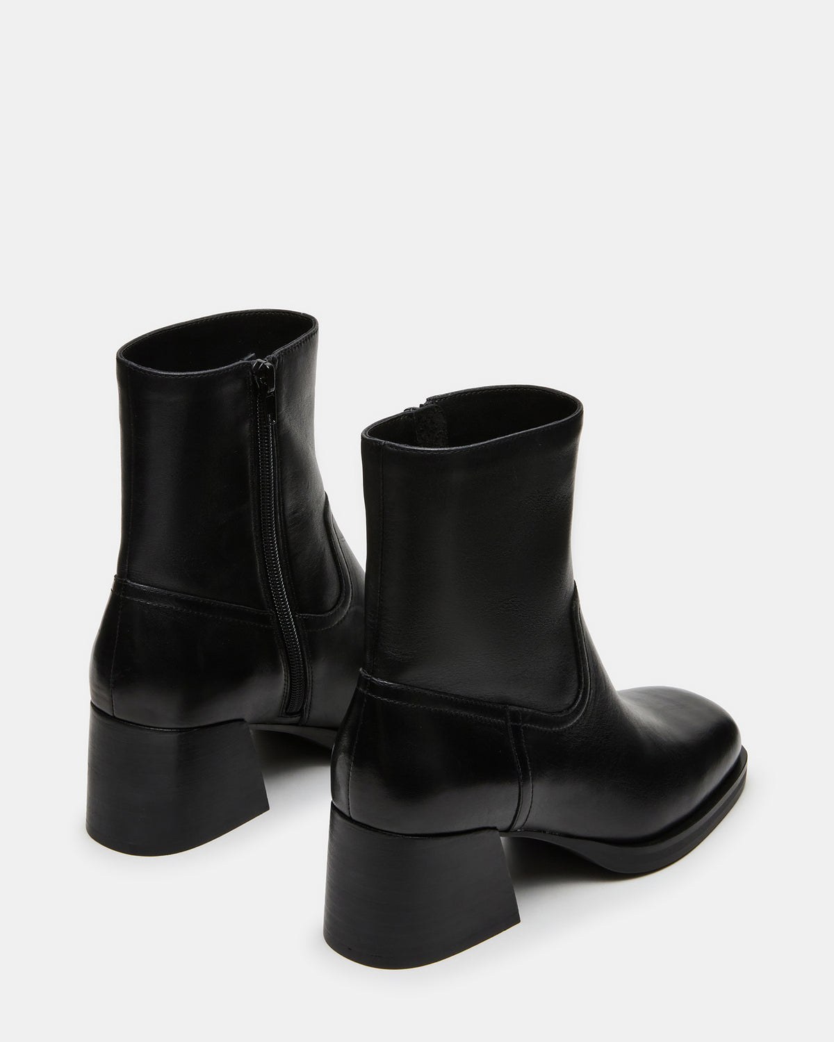 Steve Madden LATCHES Black Leather Square-Toe Block Heel Women's Ankle Boot