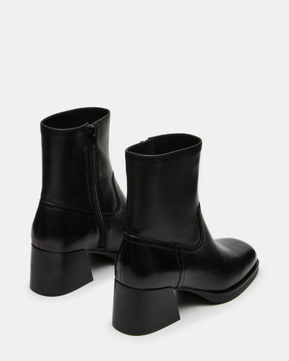 Steve Madden LATCHES Black Leather Square-Toe Block Heel Women's Ankle Boot