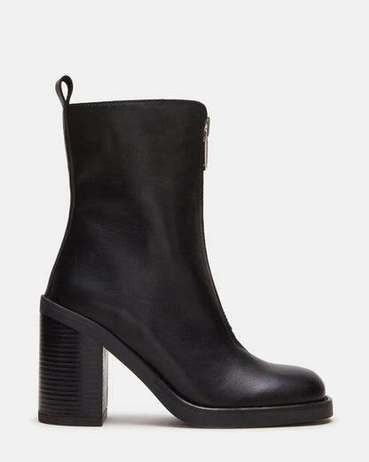Steve Madden DECLAN Black Leather Block Heeled Ankle Boot | Women's Booties