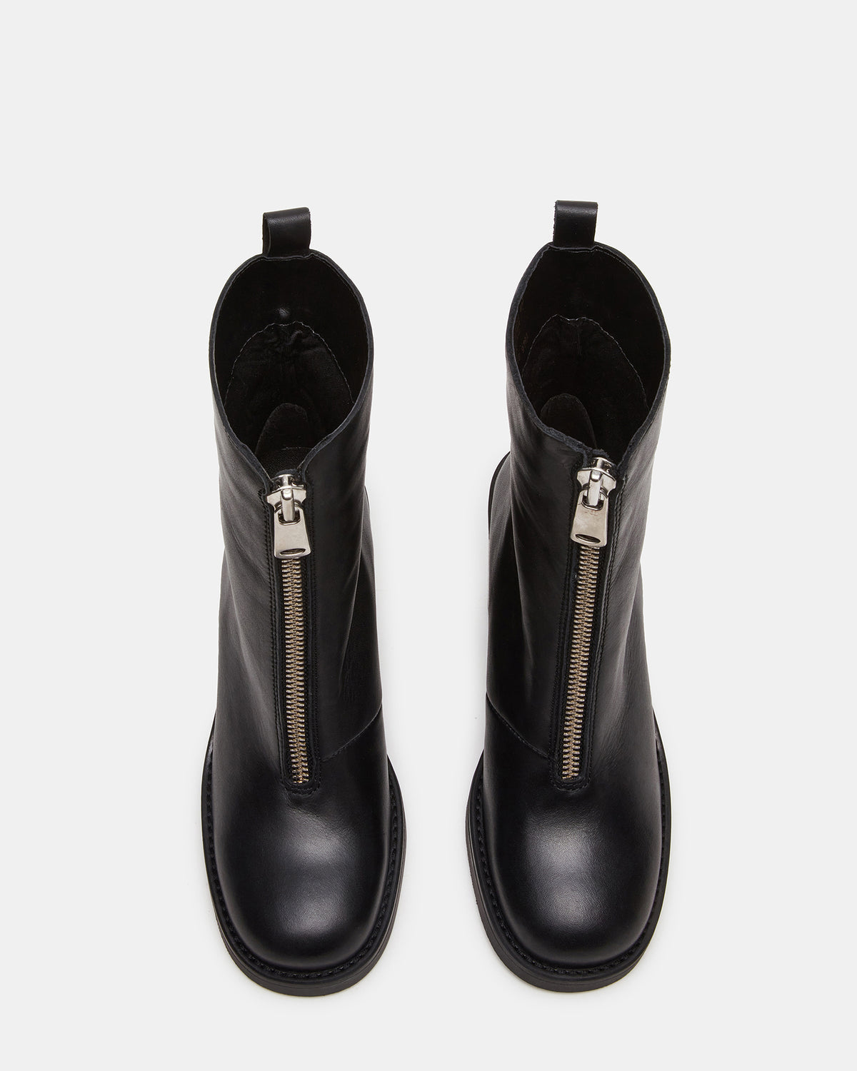 Steve Madden DECLAN Black Leather Block Heeled Ankle Boot | Women's Booties