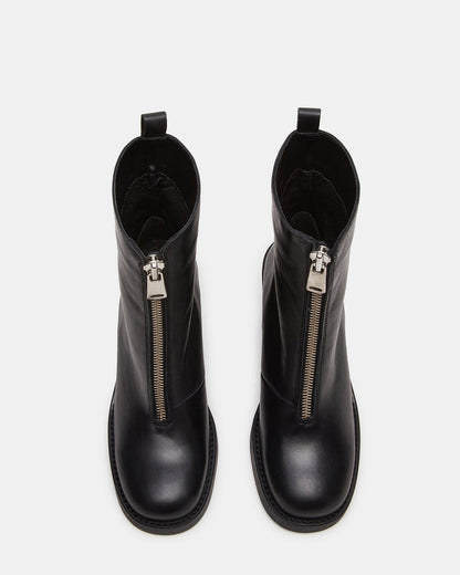 Steve Madden DECLAN Black Leather Block Heeled Ankle Boot | Women's Booties