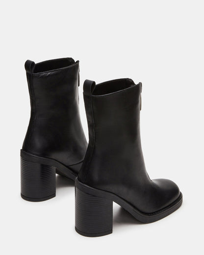 Steve Madden DECLAN Black Leather Block Heeled Ankle Boot | Women's Booties