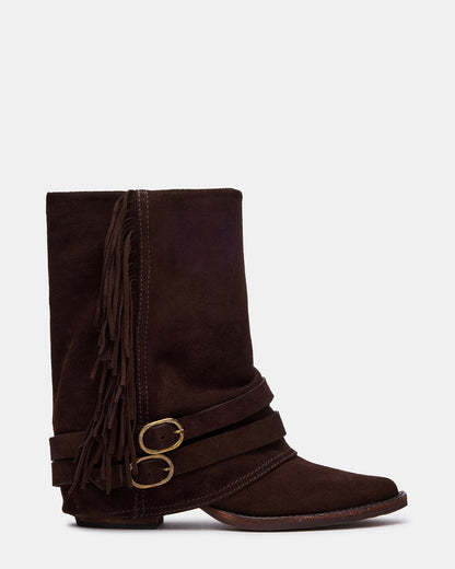 Steve Madden ANSEL Brown Suede Pointed-Toe Fold-Over Cuffed Women's Ankle Boot