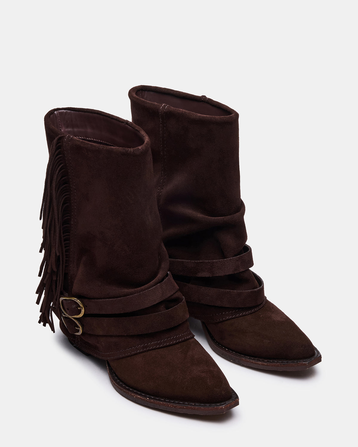 Steve Madden ANSEL Brown Suede Pointed-Toe Fold-Over Cuffed Women's Ankle Boot