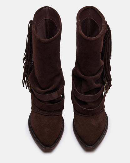 Steve Madden ANSEL Brown Suede Pointed-Toe Fold-Over Cuffed Women's Ankle Boot