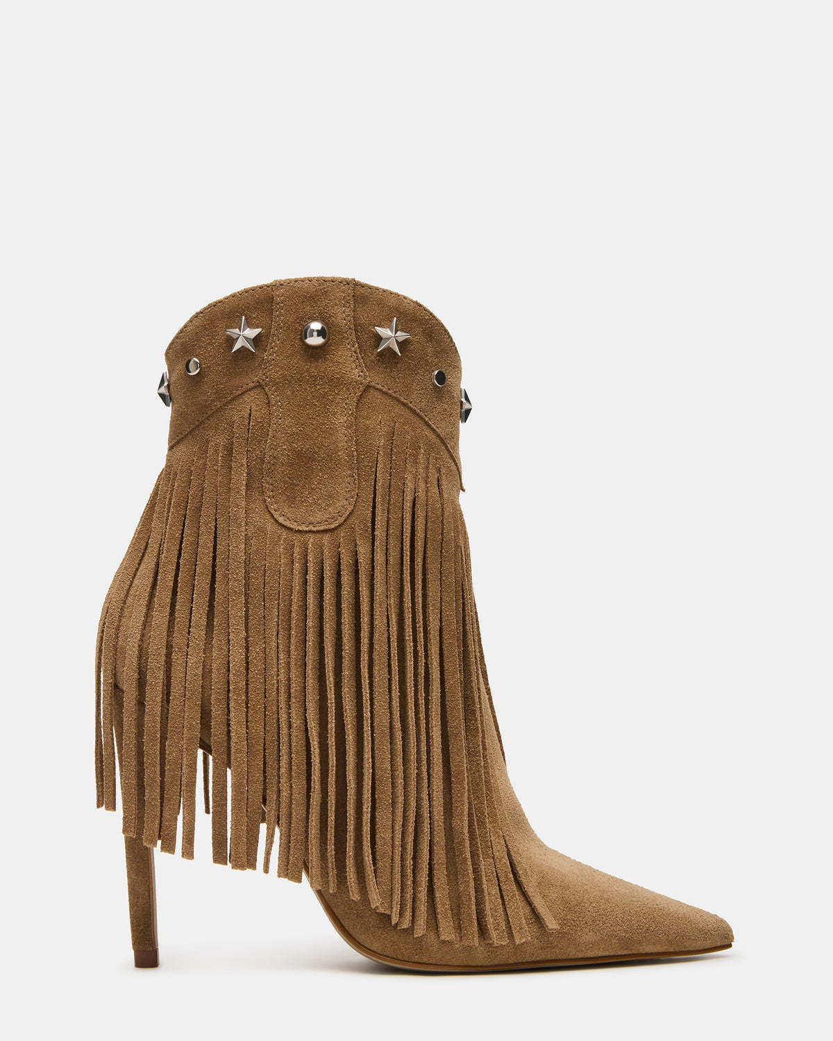 Steve Madden FALTER Chestnut Suede Pointed-Toe Fringe Western Women's Ankle Boot