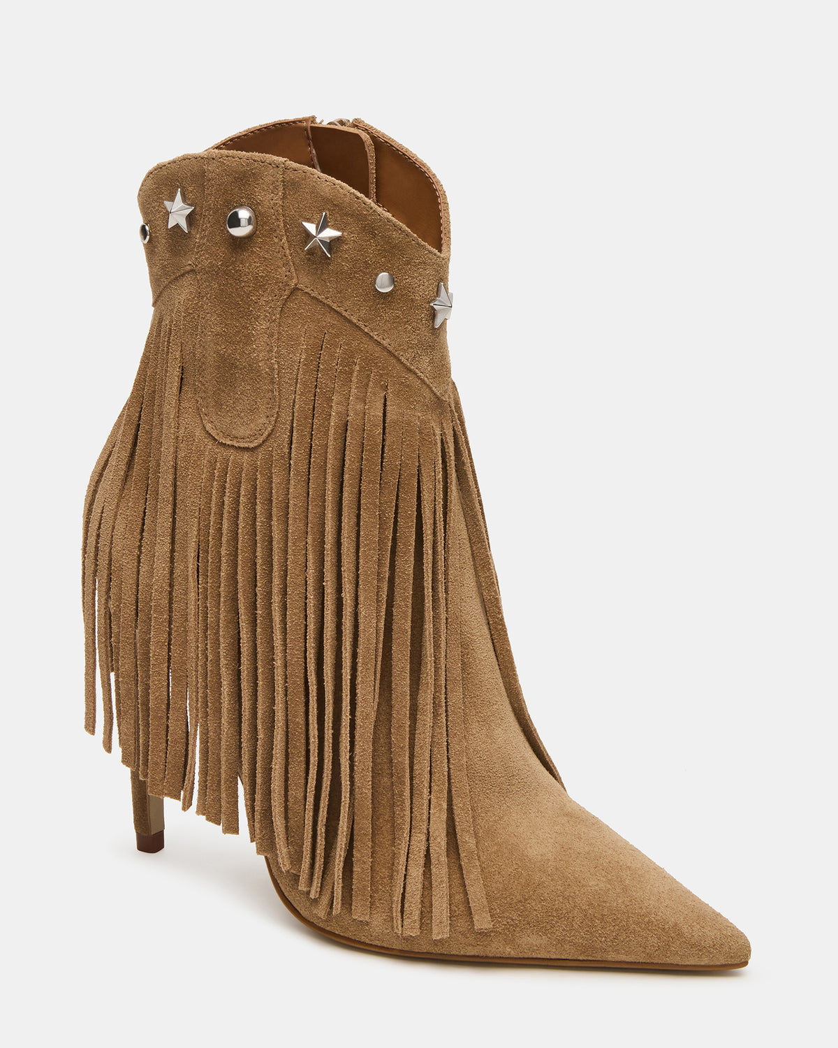 Steve Madden FALTER Chestnut Suede Pointed-Toe Fringe Western Women's Ankle Boot