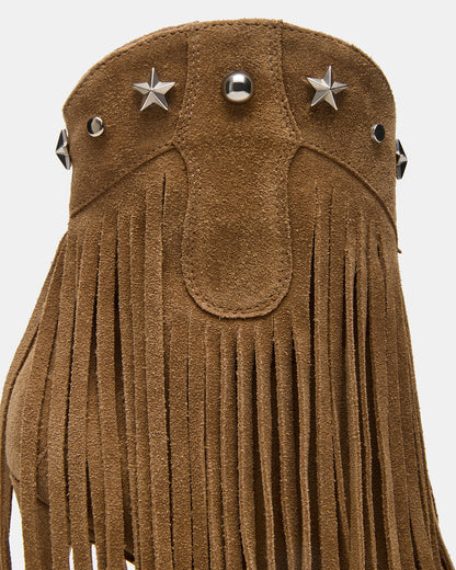 Steve Madden FALTER Chestnut Suede Pointed-Toe Fringe Western Women's Ankle Boot