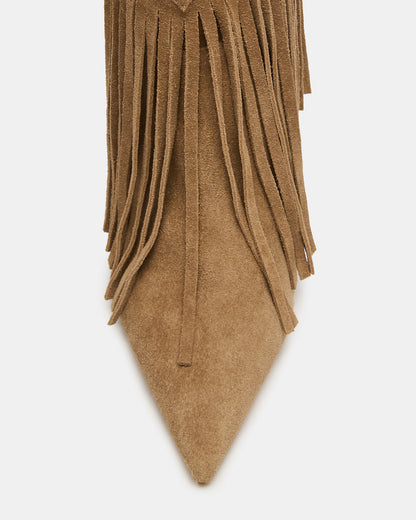 Steve Madden FALTER Chestnut Suede Pointed-Toe Fringe Western Women's Ankle Boot