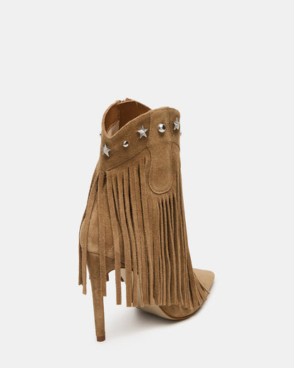 Steve Madden FALTER Chestnut Suede Pointed-Toe Fringe Western Women's Ankle Boot