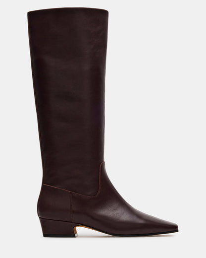 Steve Madden GWYNETH Brown/Red Leather Square Toe Boot | Women's Boots