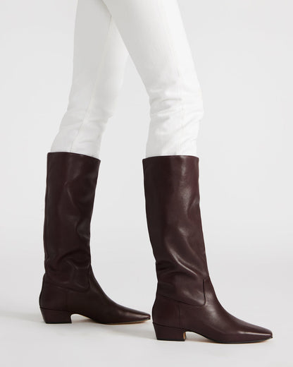 Steve Madden GWYNETH Brown/Red Leather Square Toe Boot | Women's Boots