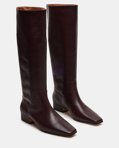 Steve Madden GWYNETH Brown/Red Leather Square Toe Boot | Women's Boots