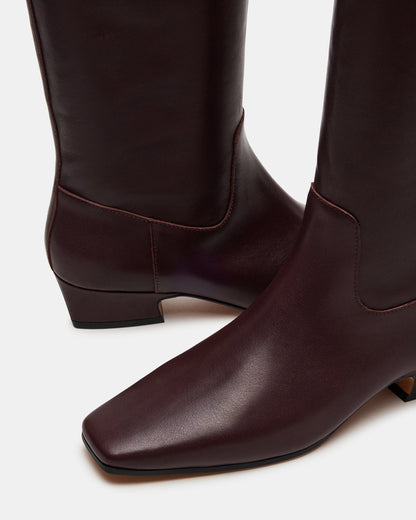 Steve Madden GWYNETH Brown/Red Leather Square Toe Boot | Women's Boots