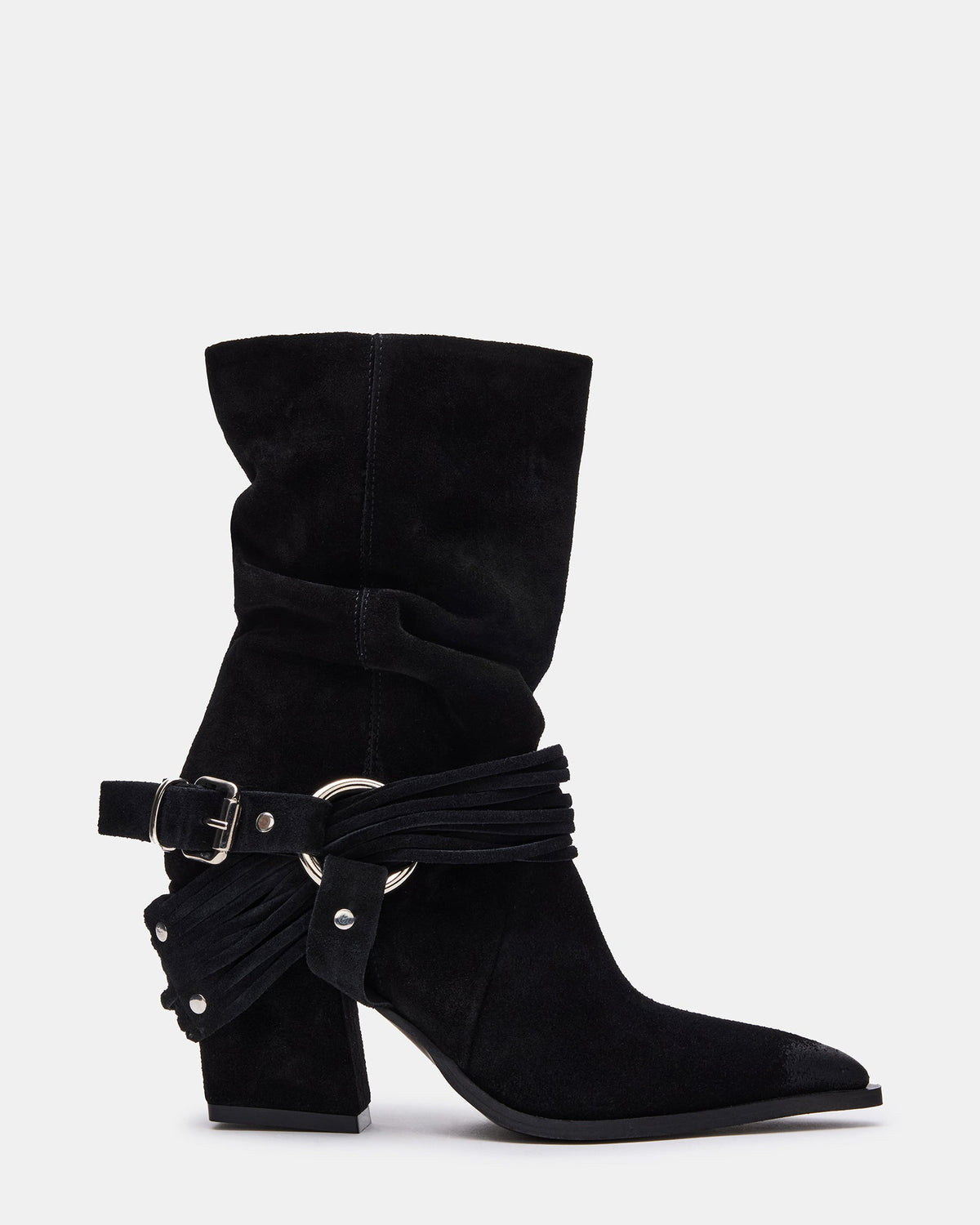 Steve Madden LAUPER Black Pointed-Toe Heeled Buckle Women's Ankle Boot