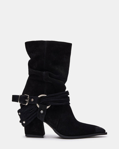 Steve Madden LAUPER Black Pointed-Toe Heeled Buckle Women's Ankle Boot