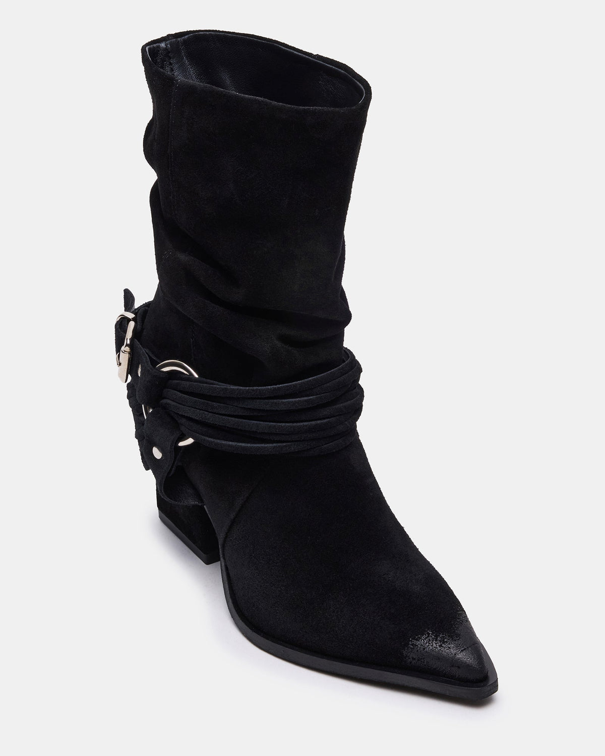 Steve Madden LAUPER Black Pointed-Toe Heeled Buckle Women's Ankle Boot