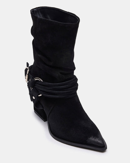 Steve Madden LAUPER Black Pointed-Toe Heeled Buckle Women's Ankle Boot