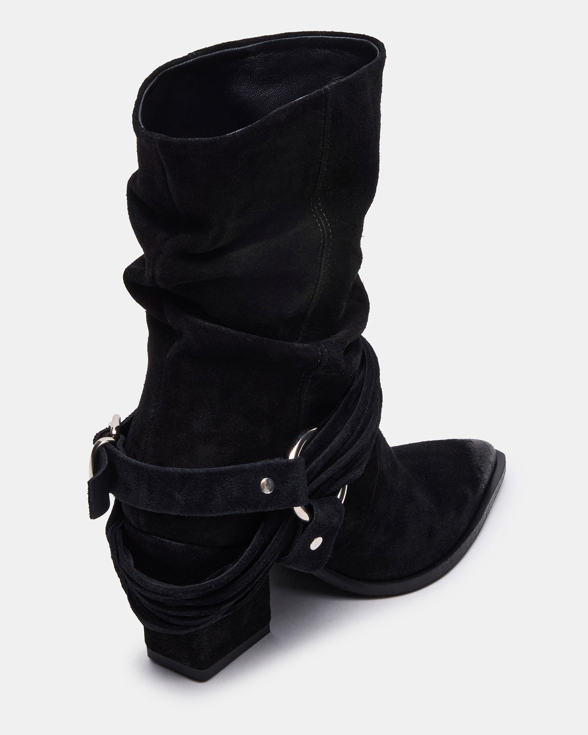 Steve Madden LAUPER Black Pointed-Toe Heeled Buckle Women's Ankle Boot