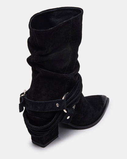 Steve Madden LAUPER Black Pointed-Toe Heeled Buckle Women's Ankle Boot