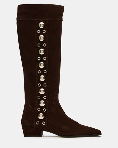 Steve Madden DINGO Brown Suede Studs Knee-High Square-Toe Women's Boot